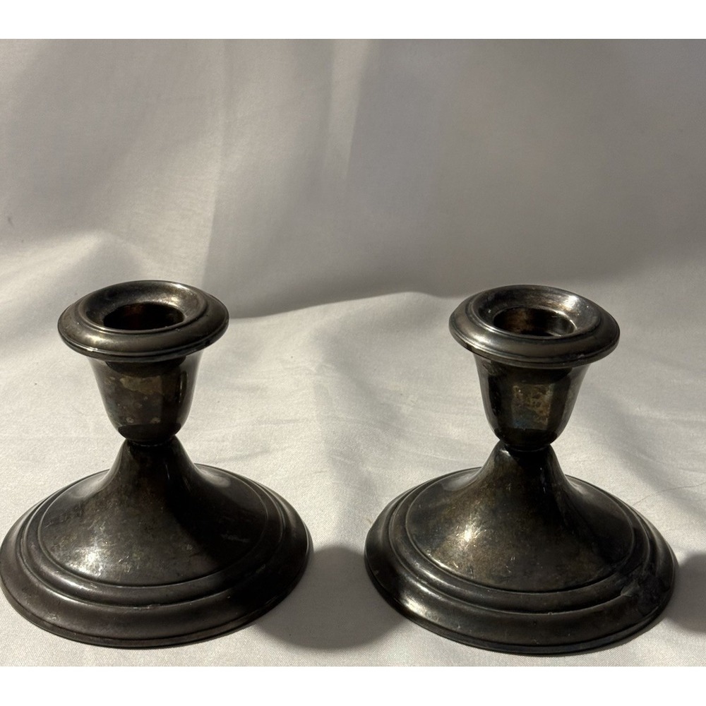 Vintage Gorham YC3003 Silverplate Candlesticks Pair 3.25" Original Label